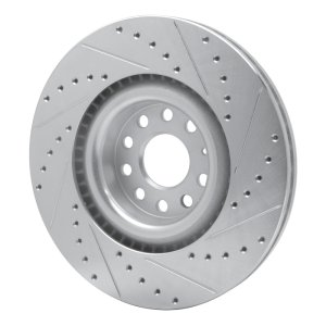 Audi S3 Brake Rotor (1) - Front Left - R1 Concepts - Drilled & Slotted - Silver - `06-`13